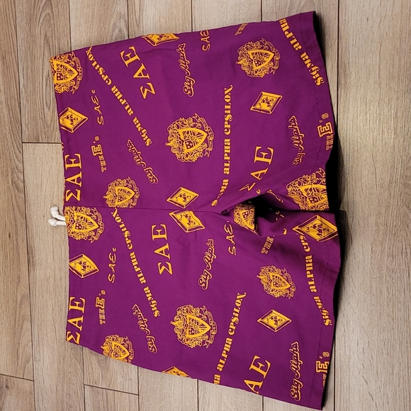 SALE!SAE Sigma Alpha Epsilon Purple Gold Large Vtg Casual Mens Drawstring Shorts - Picture 10 of 10